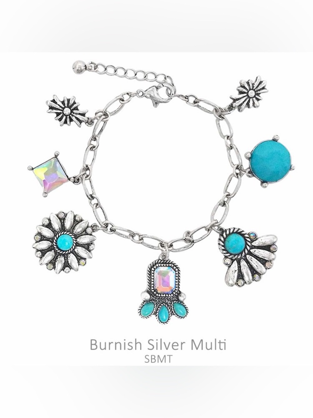 Western Fashion Silver and Turquoise Color Charm Bracelet New